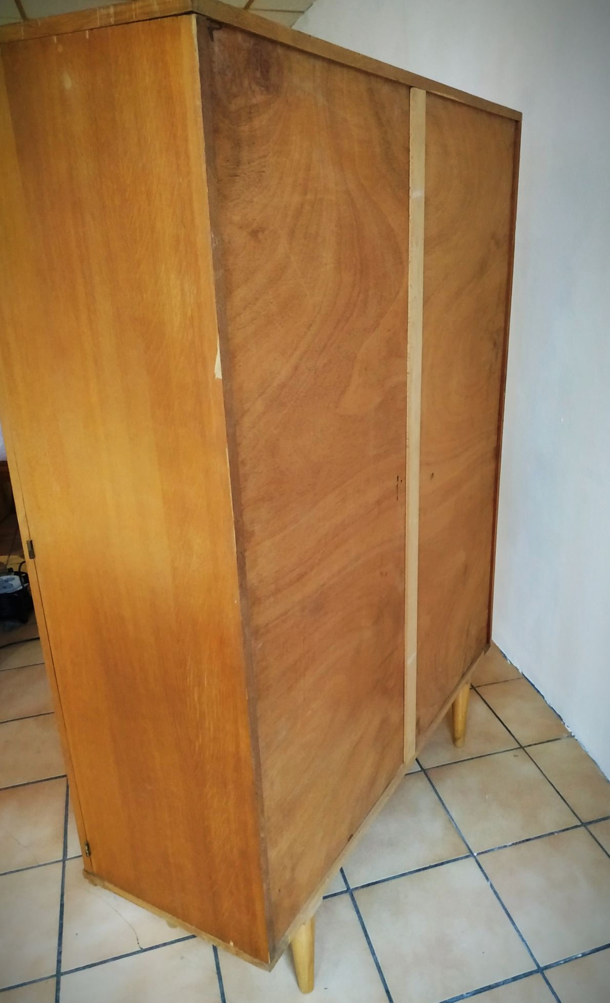 Oak and braided rattan cabinet 60's