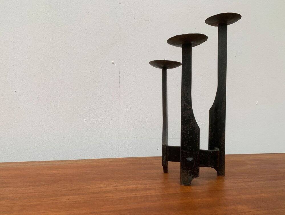 Mid-century brutalist wrought iron candlestick