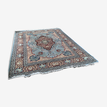 Antique carpet handmade pure wool from Pakistan predominantly blue, 246x352 cm