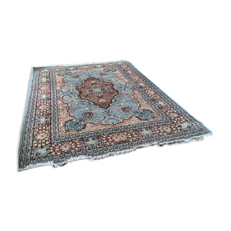 Antique carpet handmade pure wool from Pakistan predominantly blue, 246x352 cm