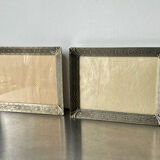 Pair identical vintage metal frames each 18.5 cm x 14.5 cm convex glass