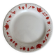 4 vintage porcelain dessert plates with red border and breakfast motif