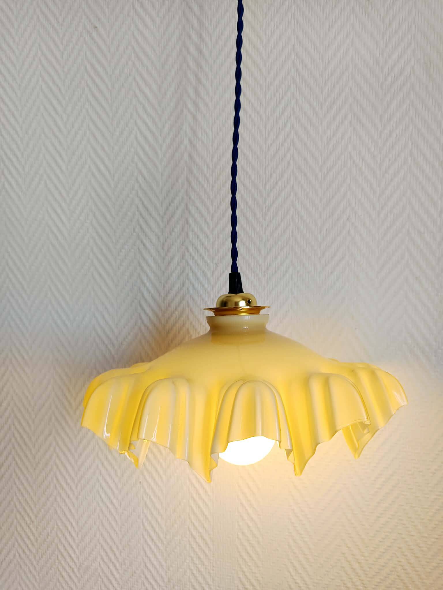 Yellow glass draped suspension Art Deco