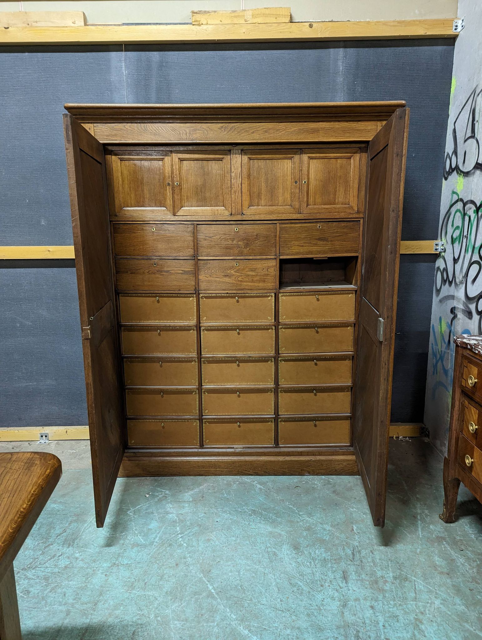 Oak trade furniture or notary cabinet