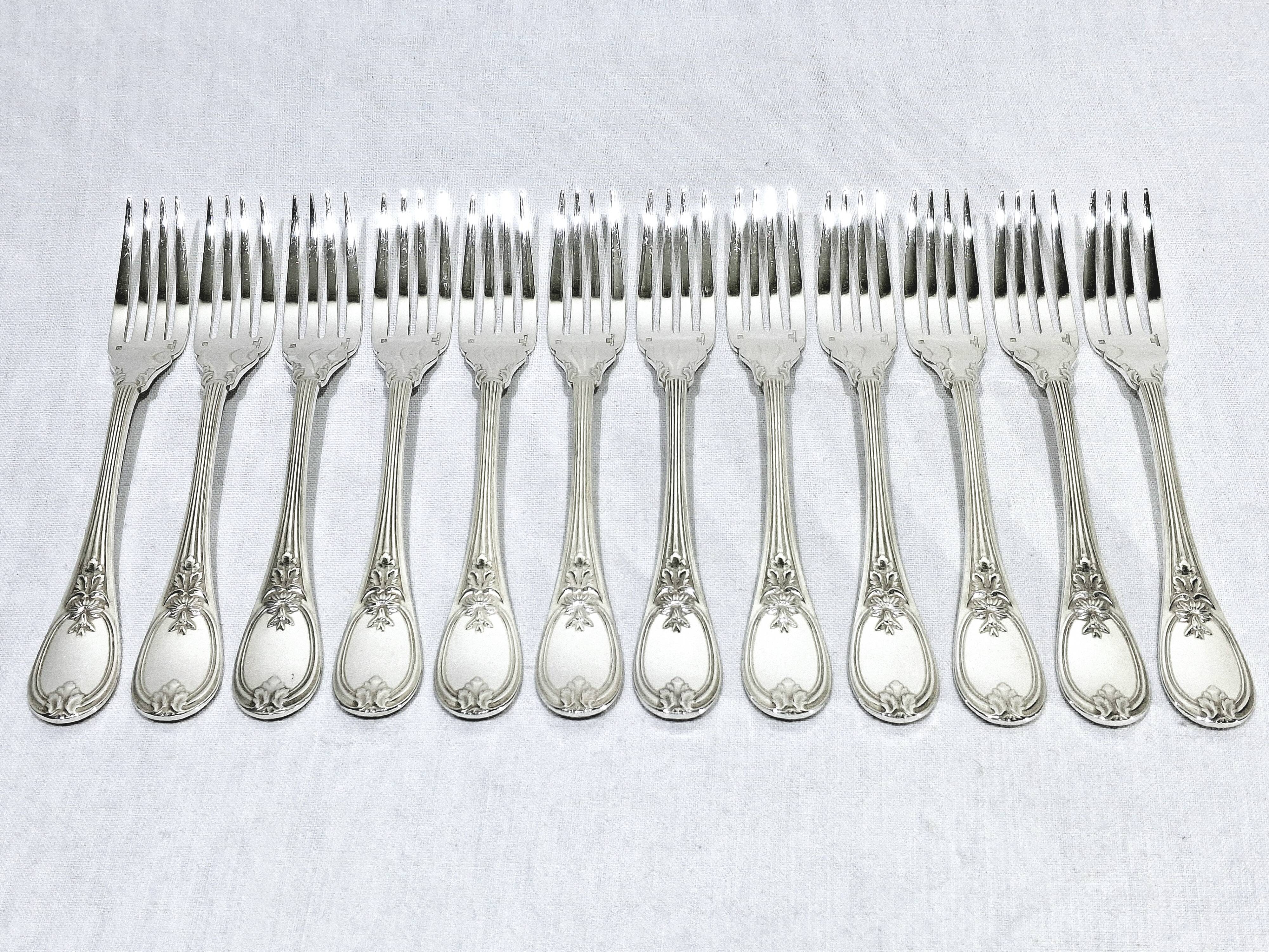 Christofle Cutlery Set - Trianon Model - 155 Pieces, Silver-Plated Metal