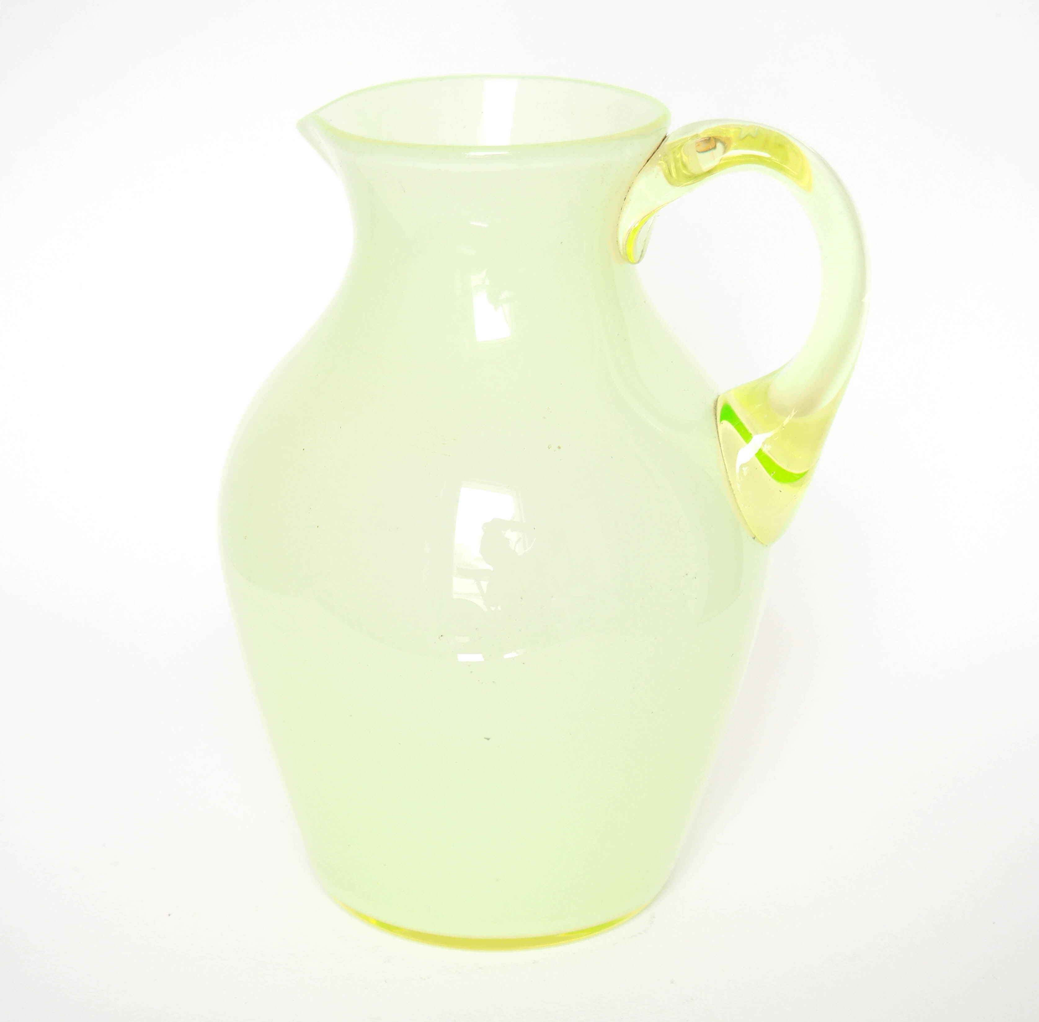Opalescent glass pitcher