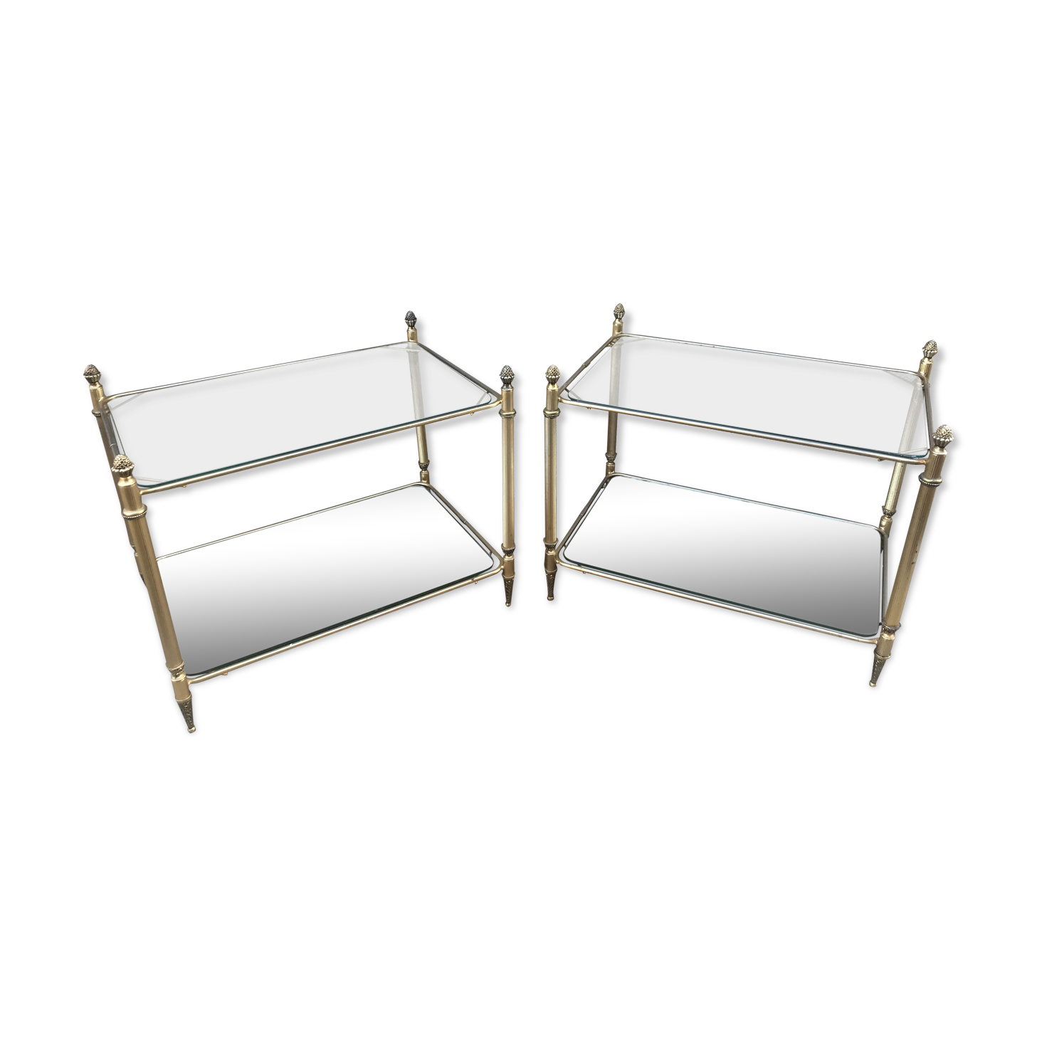 Pair of Old besides in brass and glass