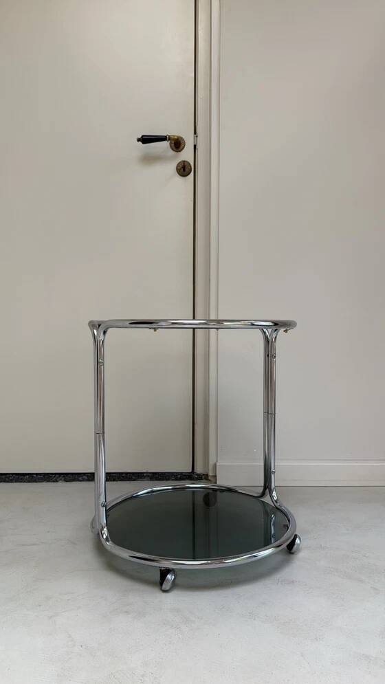 Vintage round chrome trolley / serving cart