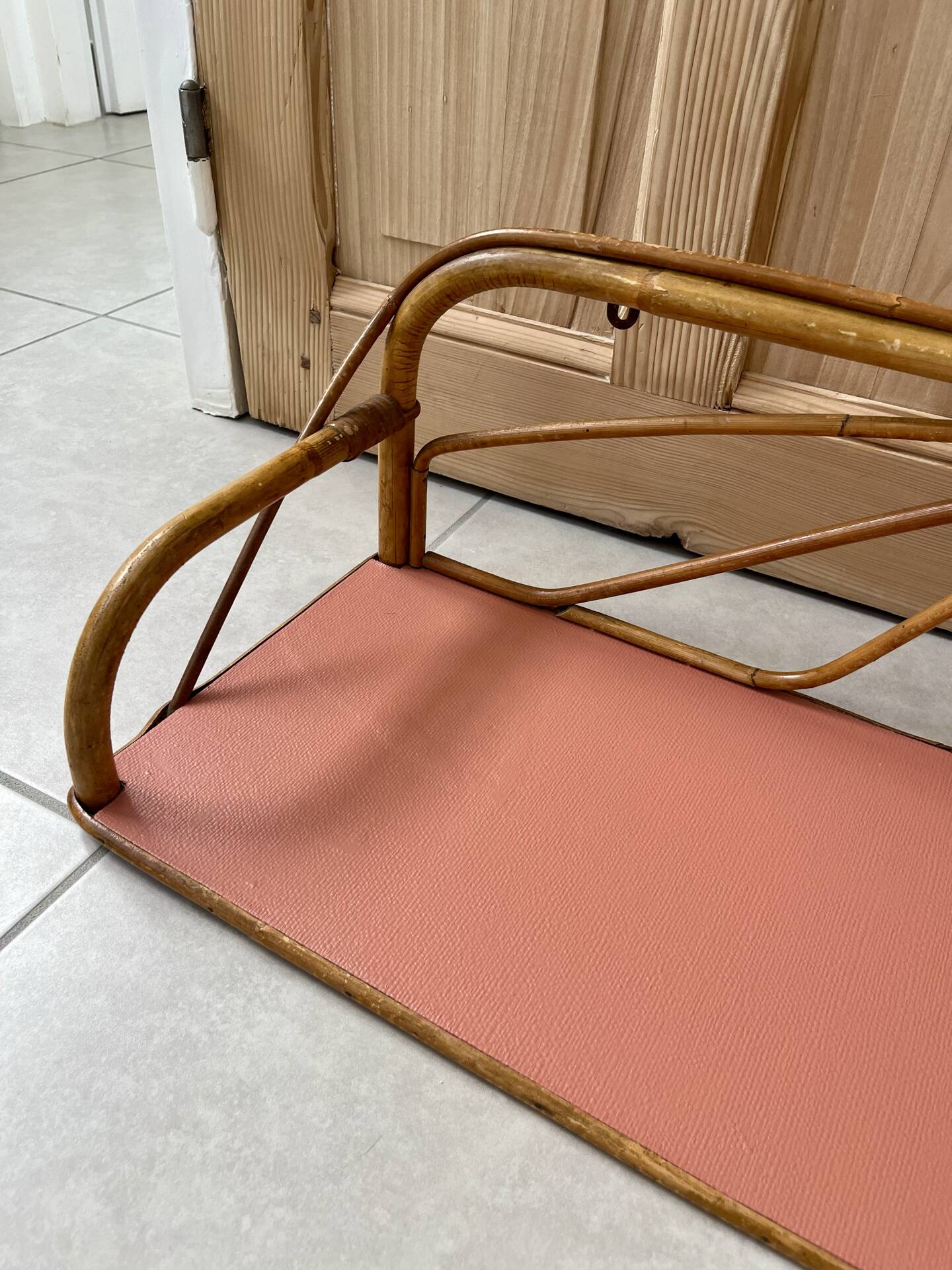 1960s rattan shelf with terracotta top