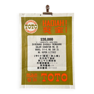 Original 1969 malaisie loterie jeu toto lotto campagne publicitaire