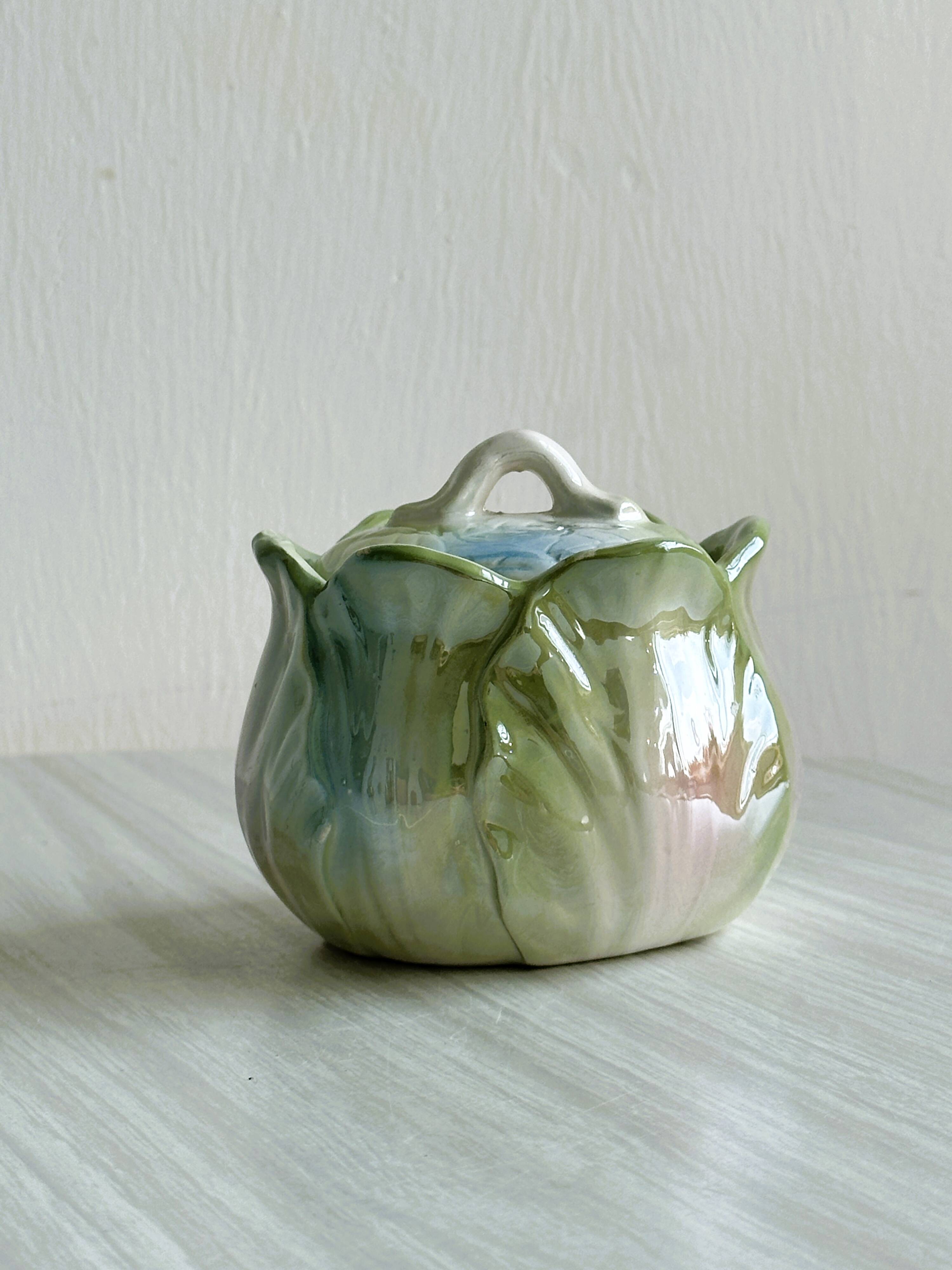 Sugar bowl - cabbage slip condiment pot.