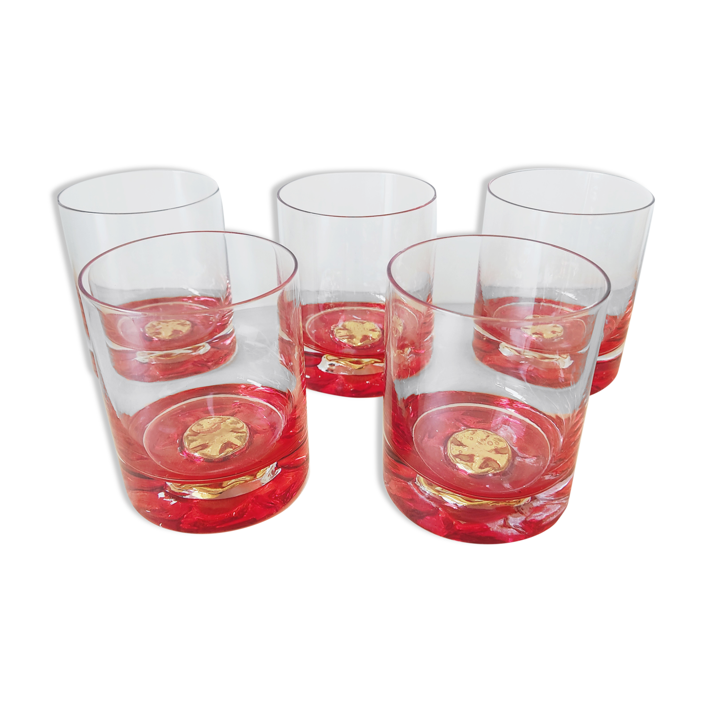 Set of 5 gold-lozenges whiskey glasses