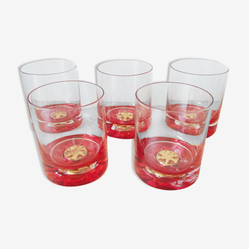 Set of 5 gold-lozenges whiskey glasses