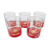 Ensemble de 5 verres à whisky à pastilles dorés