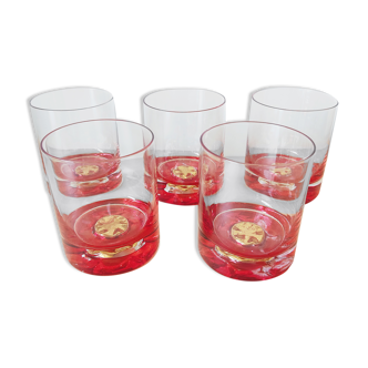 Ensemble de 5 verres à whisky à pastilles dorés