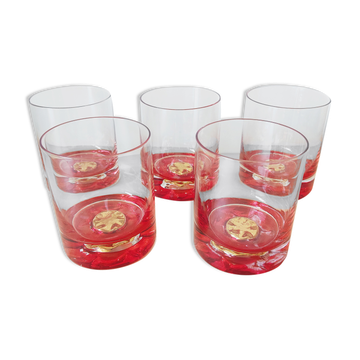 Ensemble de 5 verres à whisky à pastilles dorés