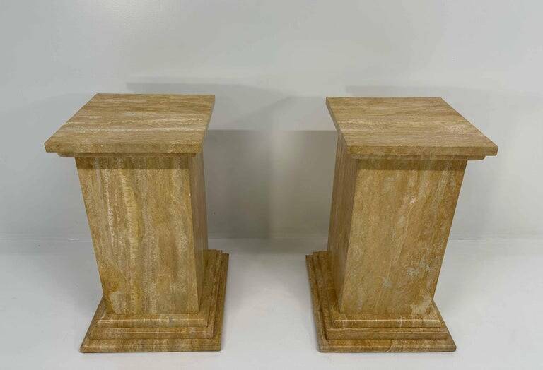 Pair of Art Deco Travertine Columns, Italy, Elegant Design, 1940s