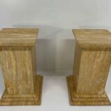Pair of Art Deco Travertine Columns, Italy, Elegant Design, 1940s