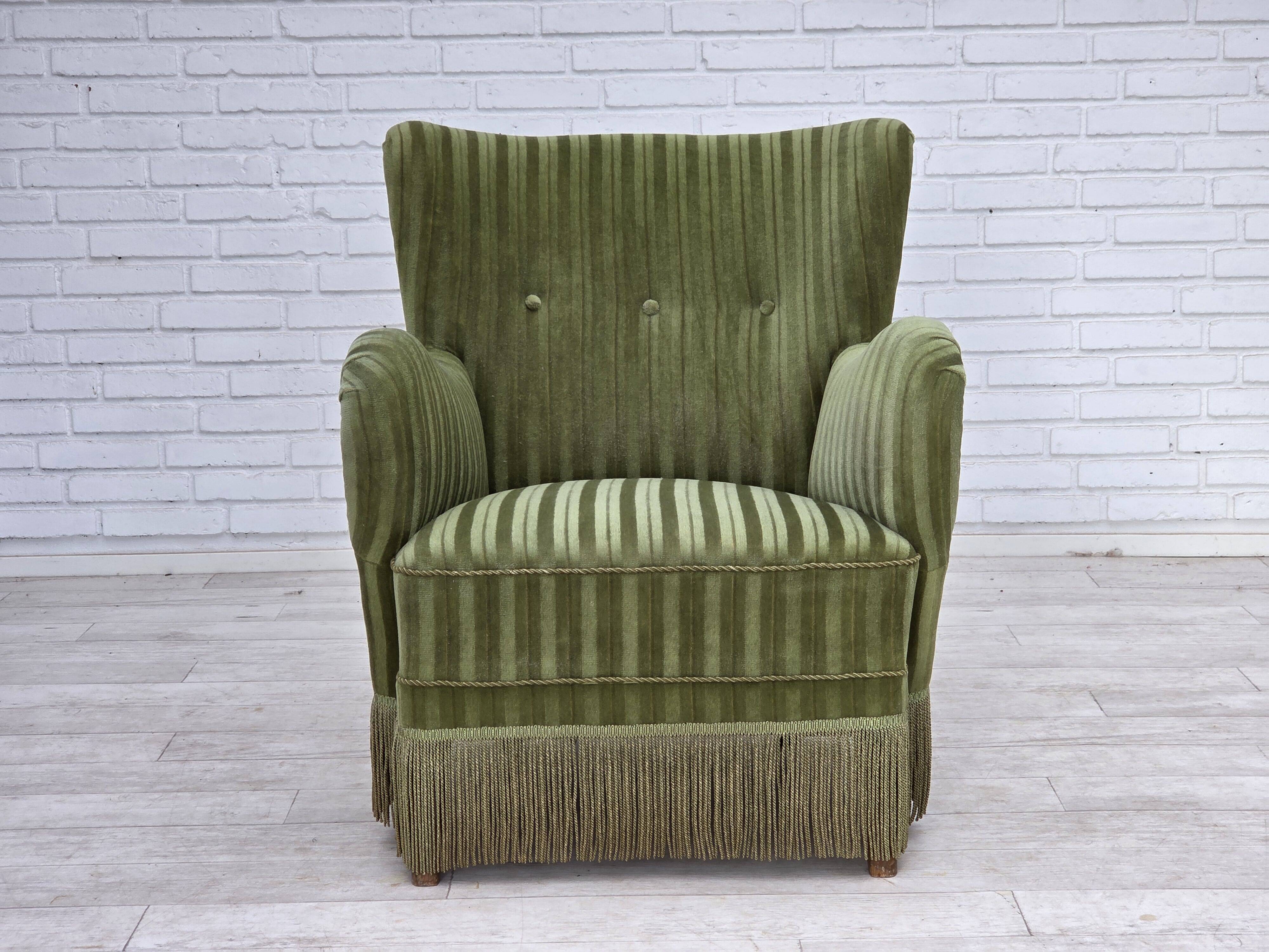 1960s, Danish armchair, original green furniture velour.
