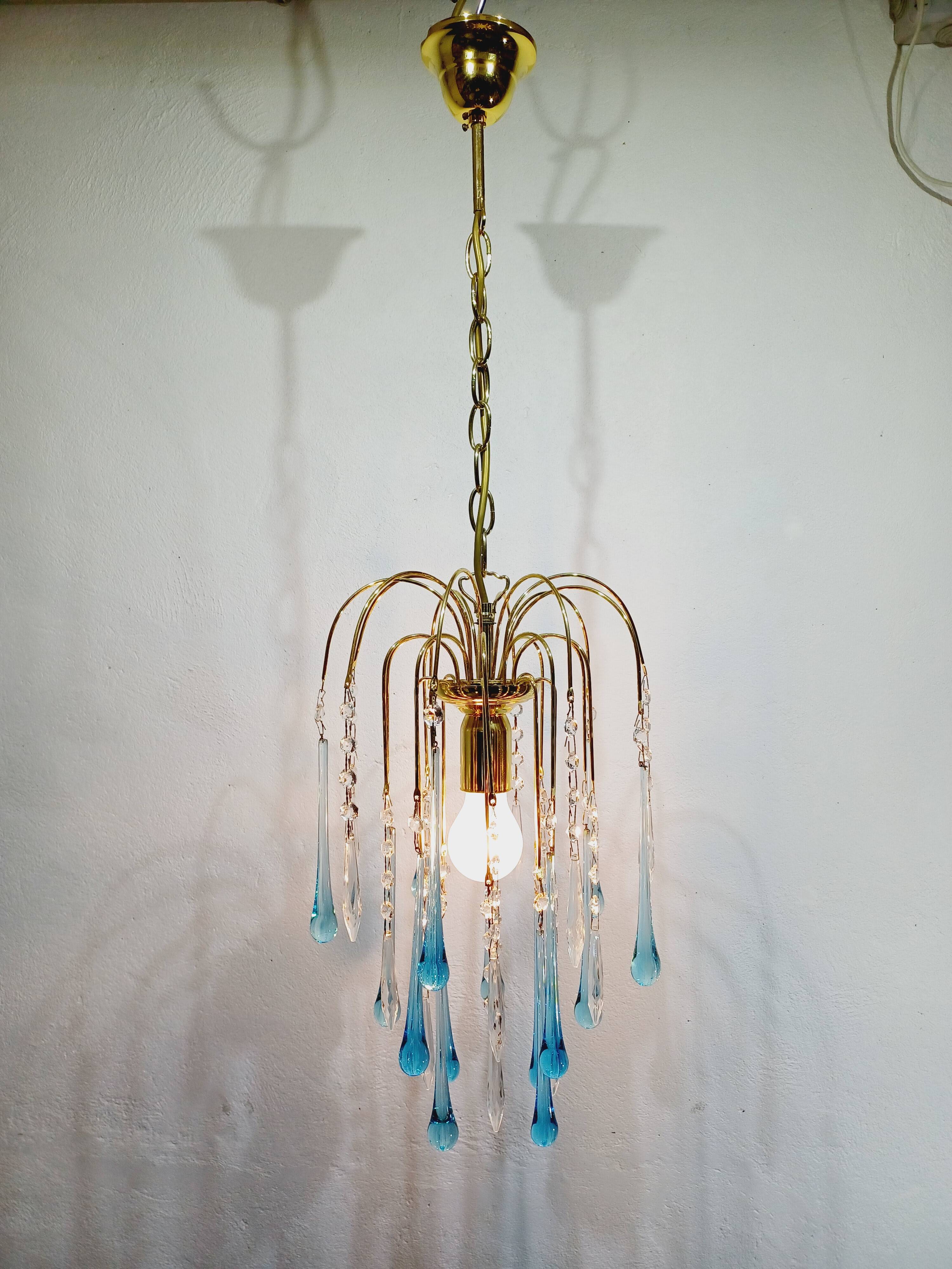 Murano Chandelier Blue Crystal Drops