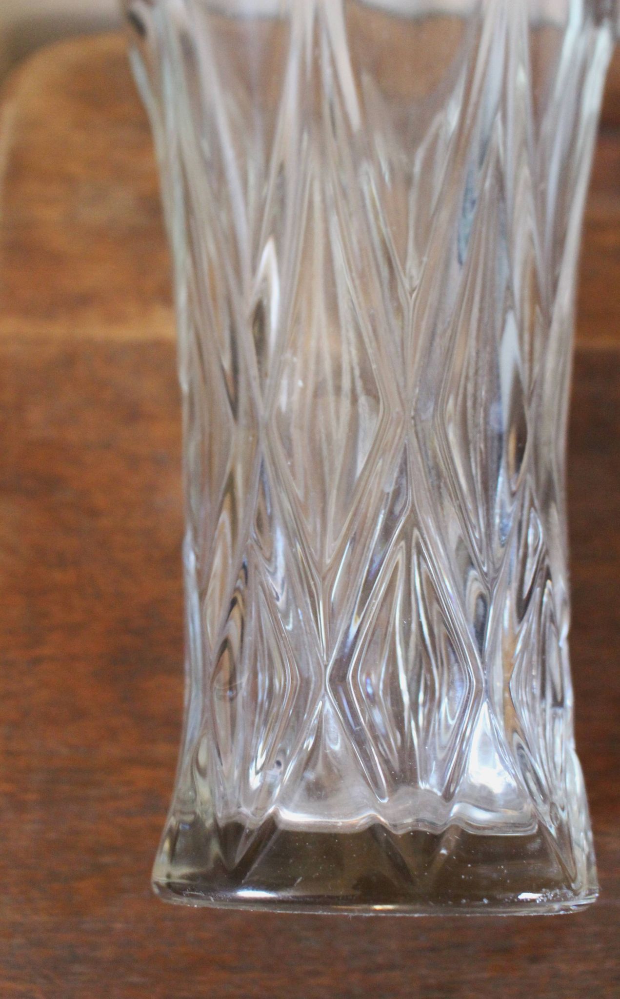 Cut glass vase, flared, vintage triangles and diamonds