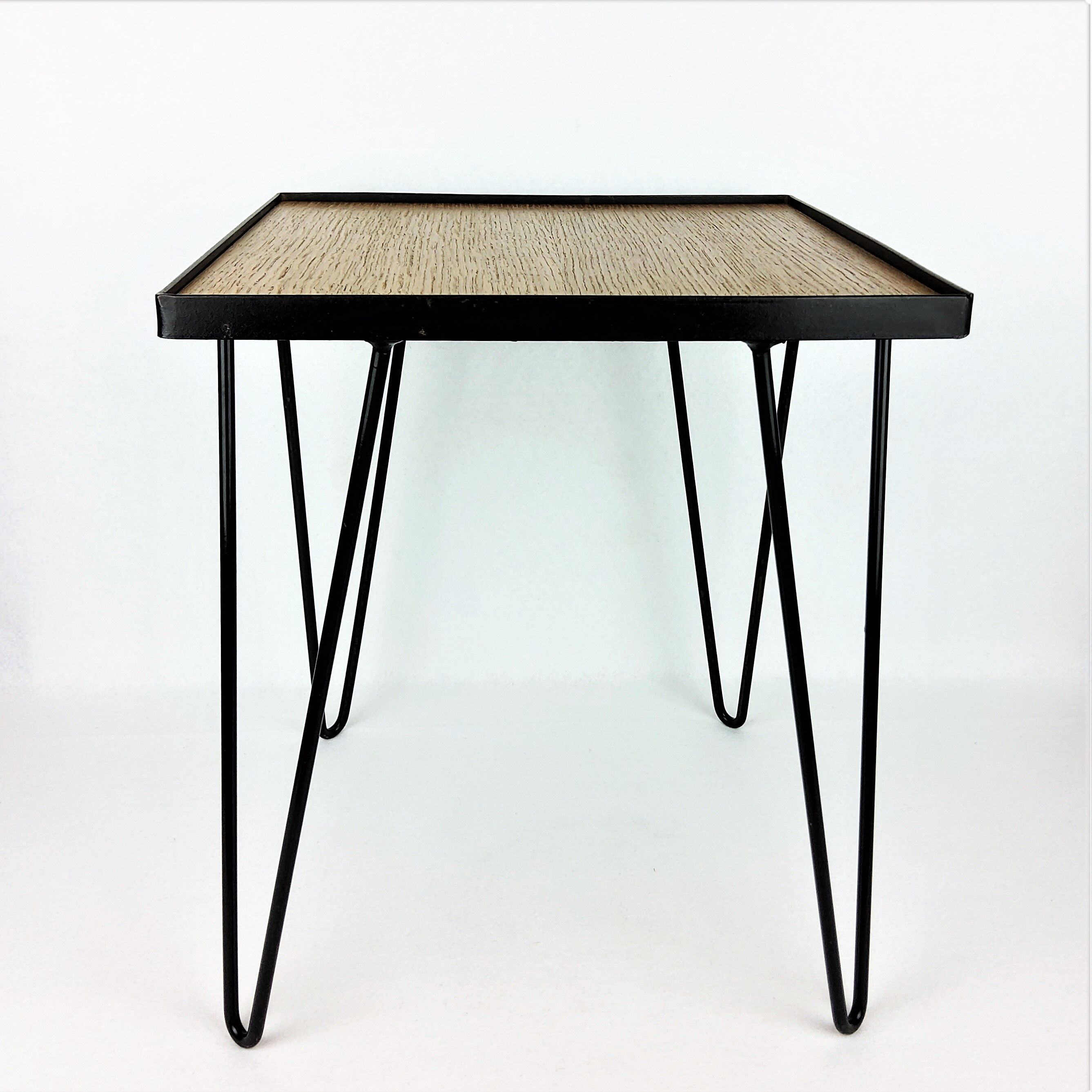 1950 oak and black metal side table