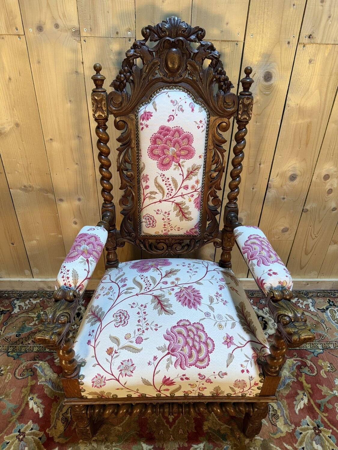 Carved walnut armchair in High Period style