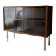 Walnut display cabinet from the 60s with smoked glass