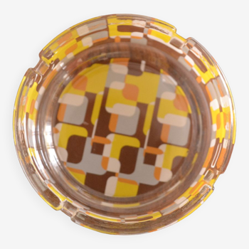 Glass ashtray with geometric pattern 60s