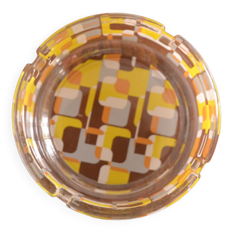 Glass ashtray with geometric pattern 60s