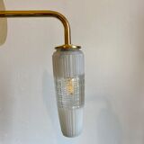 Vintage tulip applique in white and transparent glass