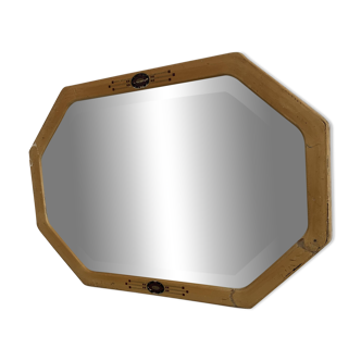 Vintage 1930 beveled octagonal stucco wood mirror - 66 x 45 cm