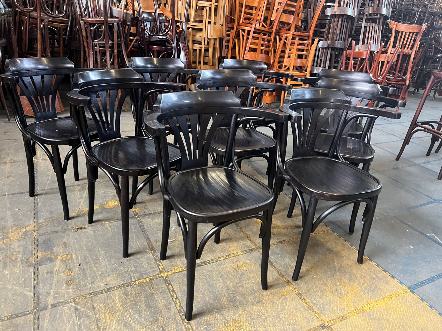 Set of 9 bistro armchairs