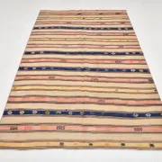 Turkish Vintage Blue & Beige Kilim Rug, Mid Century Modern Farmhouse Decor