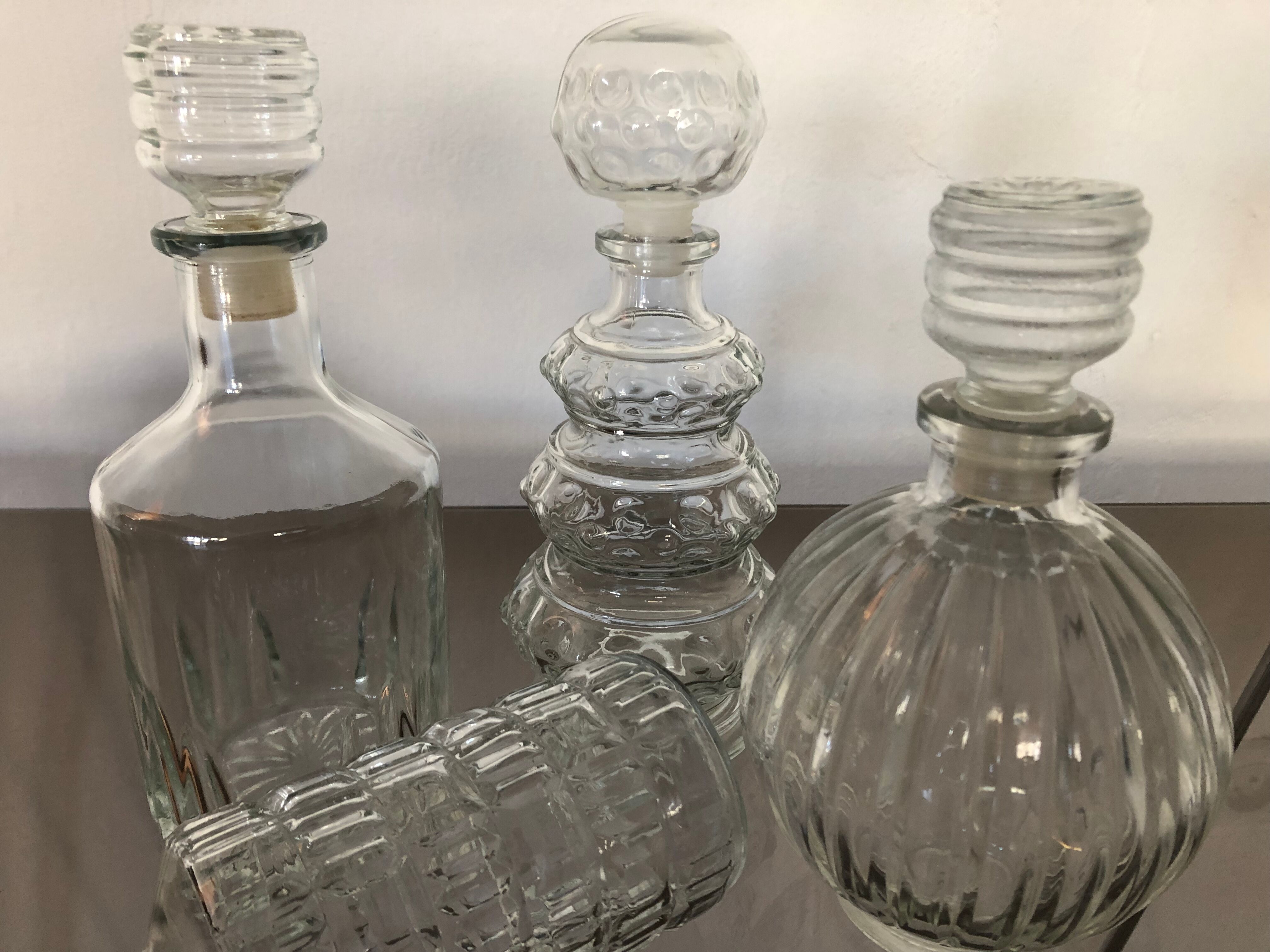 Lot 4 vintage decanters mismatched