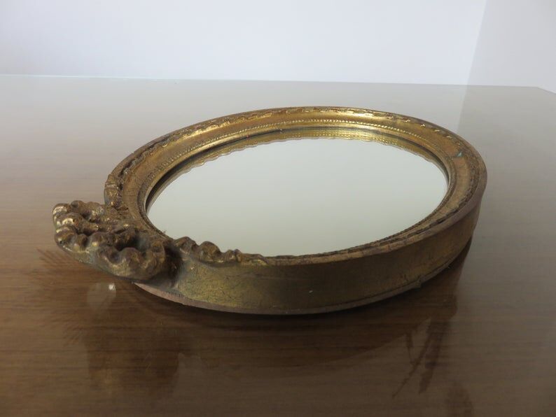 Louis XV-style gold oval mirror 50s - 29x20cm