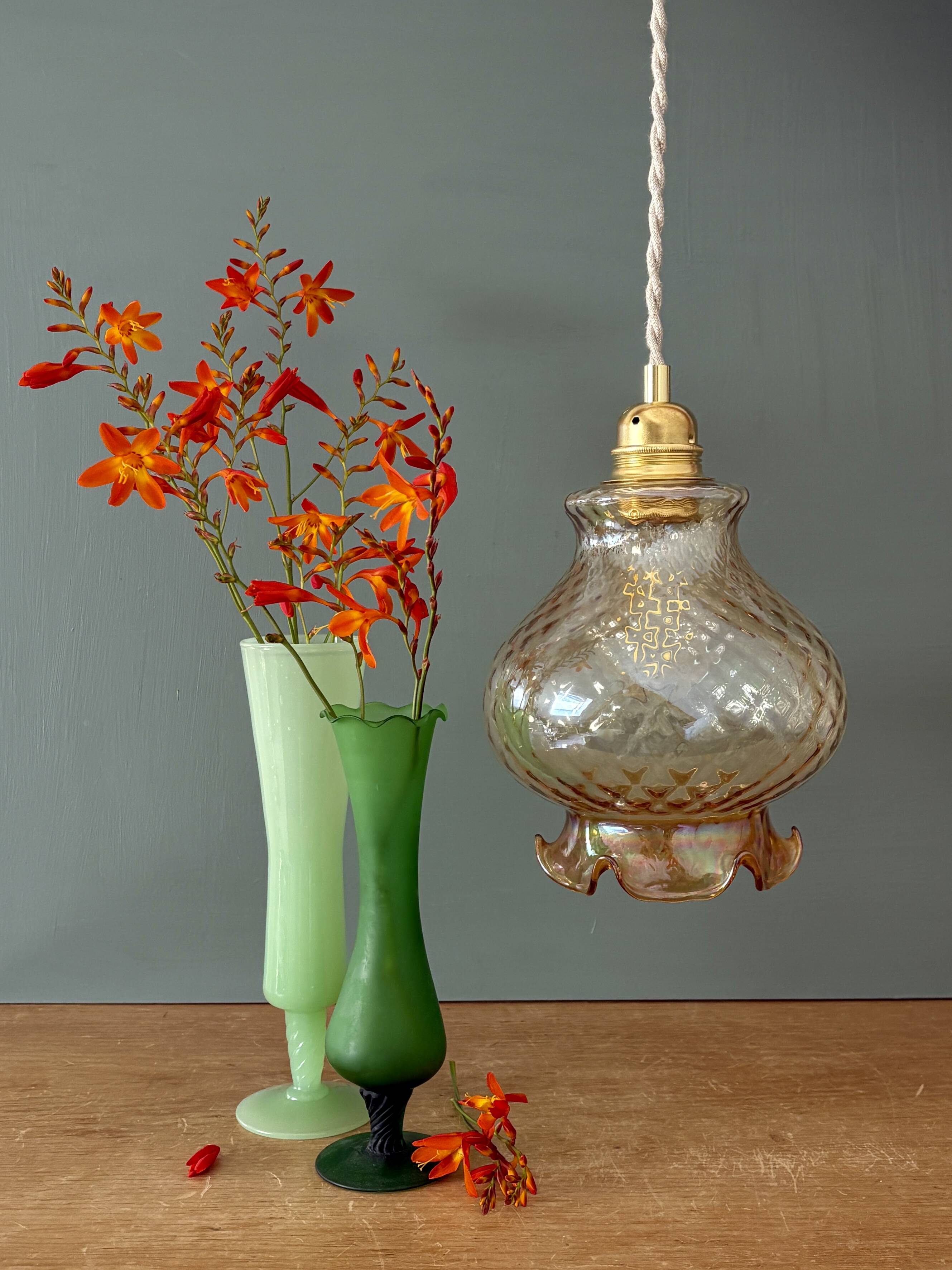 Vintage amber glass suspension globe