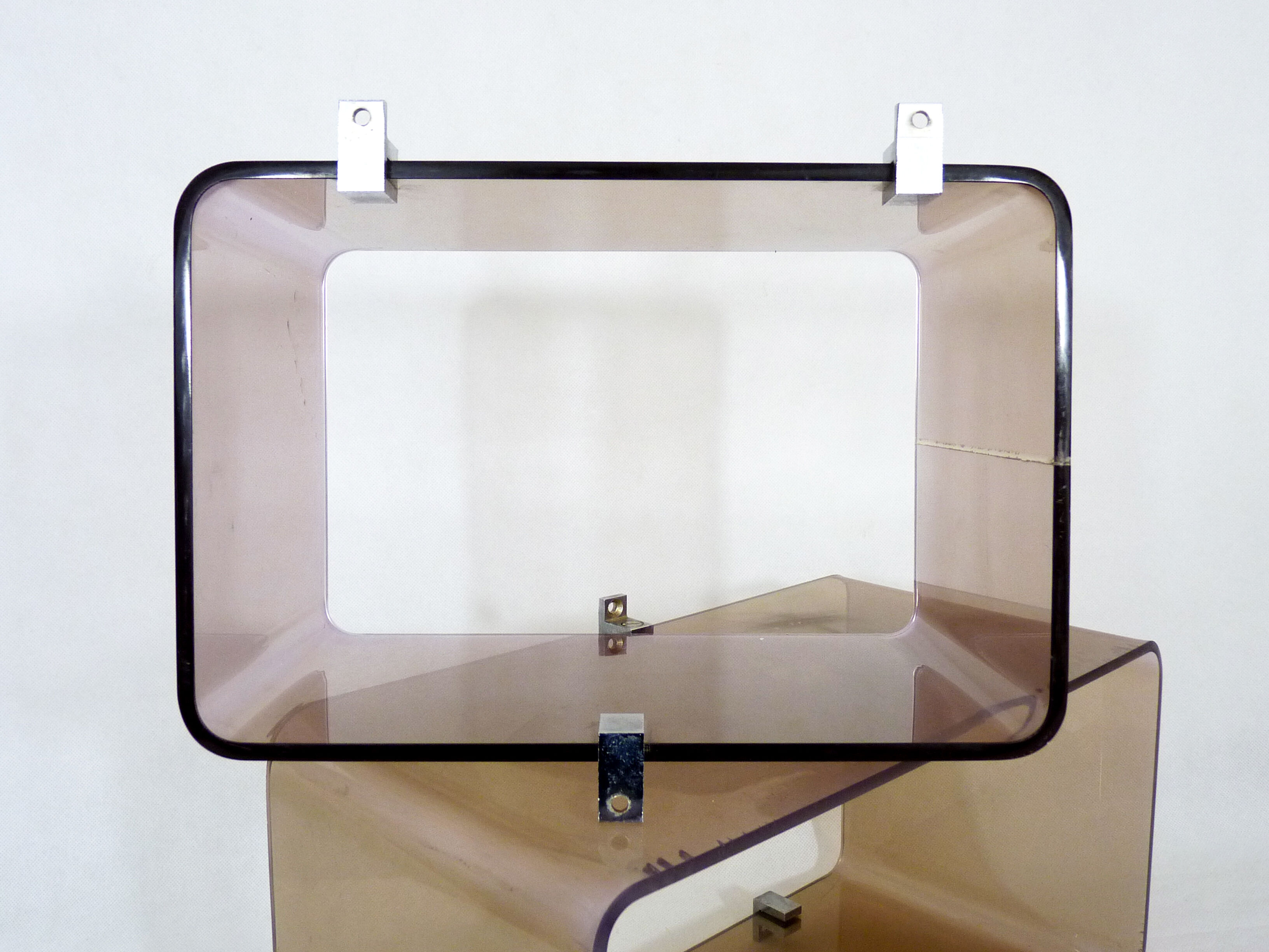 Lot of 2 Space Age wall shelves in smoked plexiglass 1970