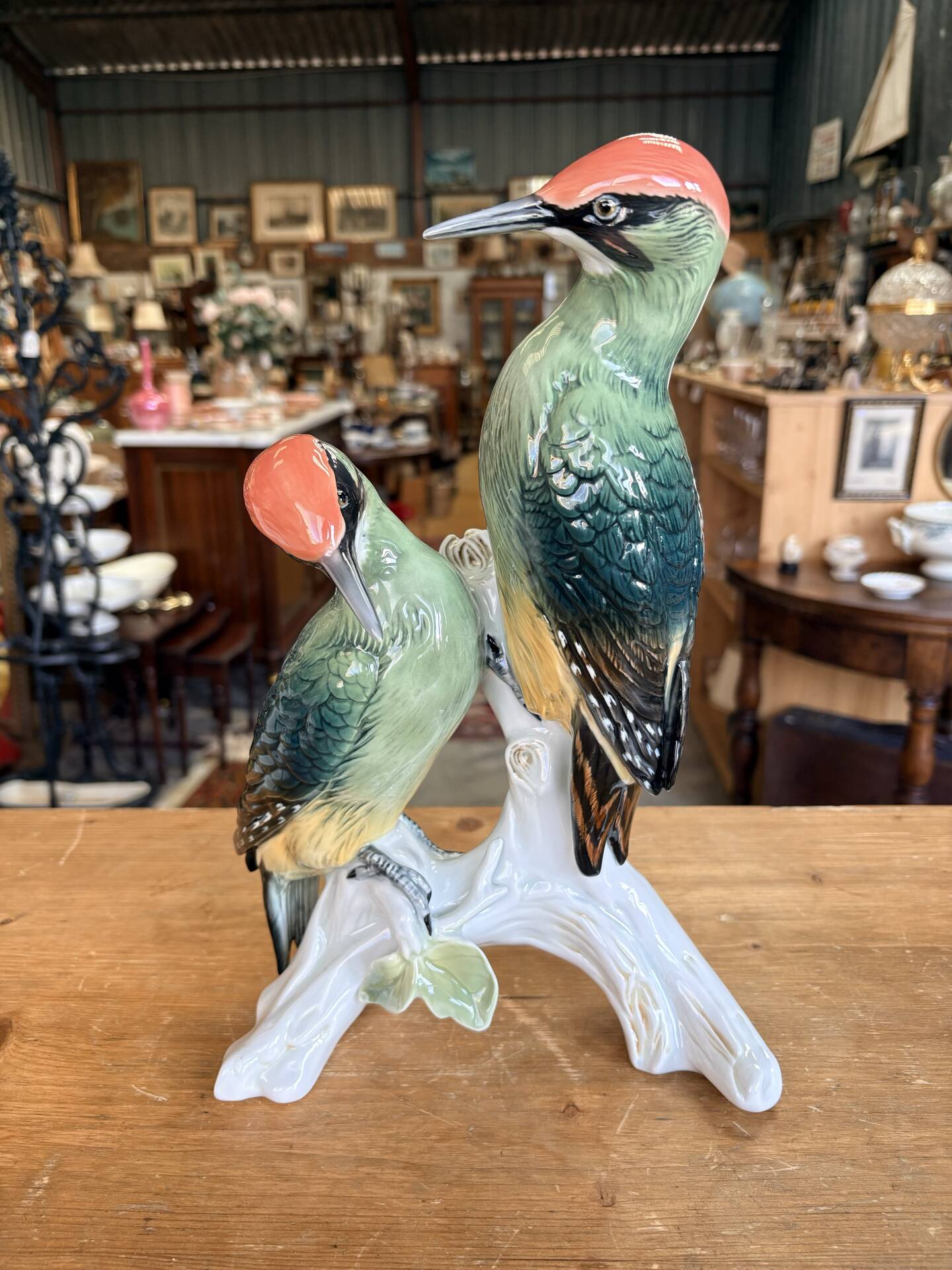 Pair of green porcelain birds by Karl Ens – Germany, 20th century