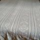 White cotton bedspread, Old crochet bed throw with flower patterns