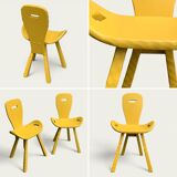 Chaises brutaliste ocre jaune 1960