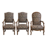 Set of 3 Louis Philippe upholstered armchairs