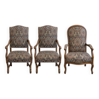 Set of 3 Louis Philippe upholstered armchairs