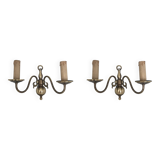 Pair of brass effect wall lights with two lights