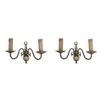 Pair of brass effect wall lights with two lights