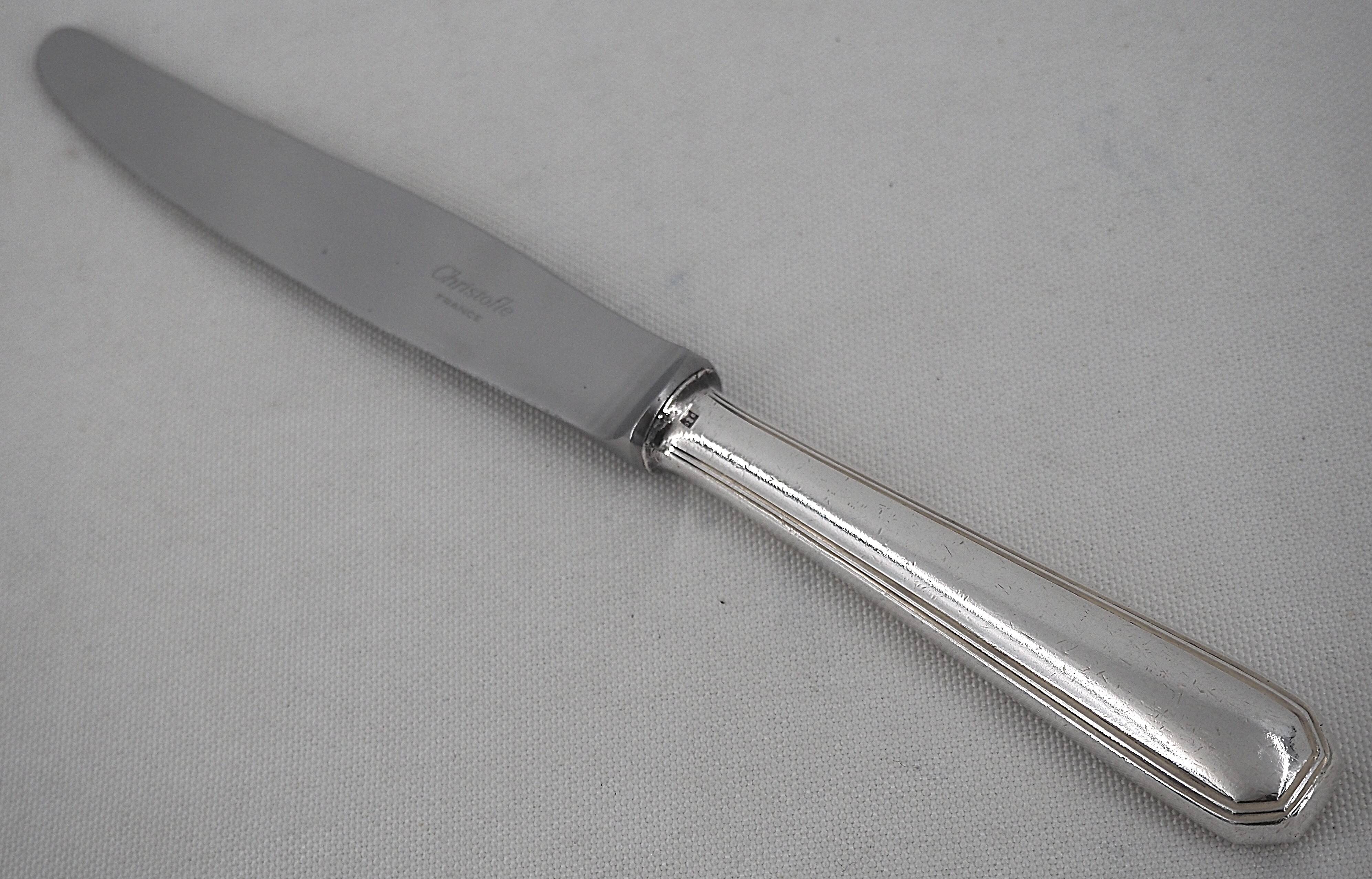 Christofle America, Art Deco, 4 silver-plated table knives, excellent condition.