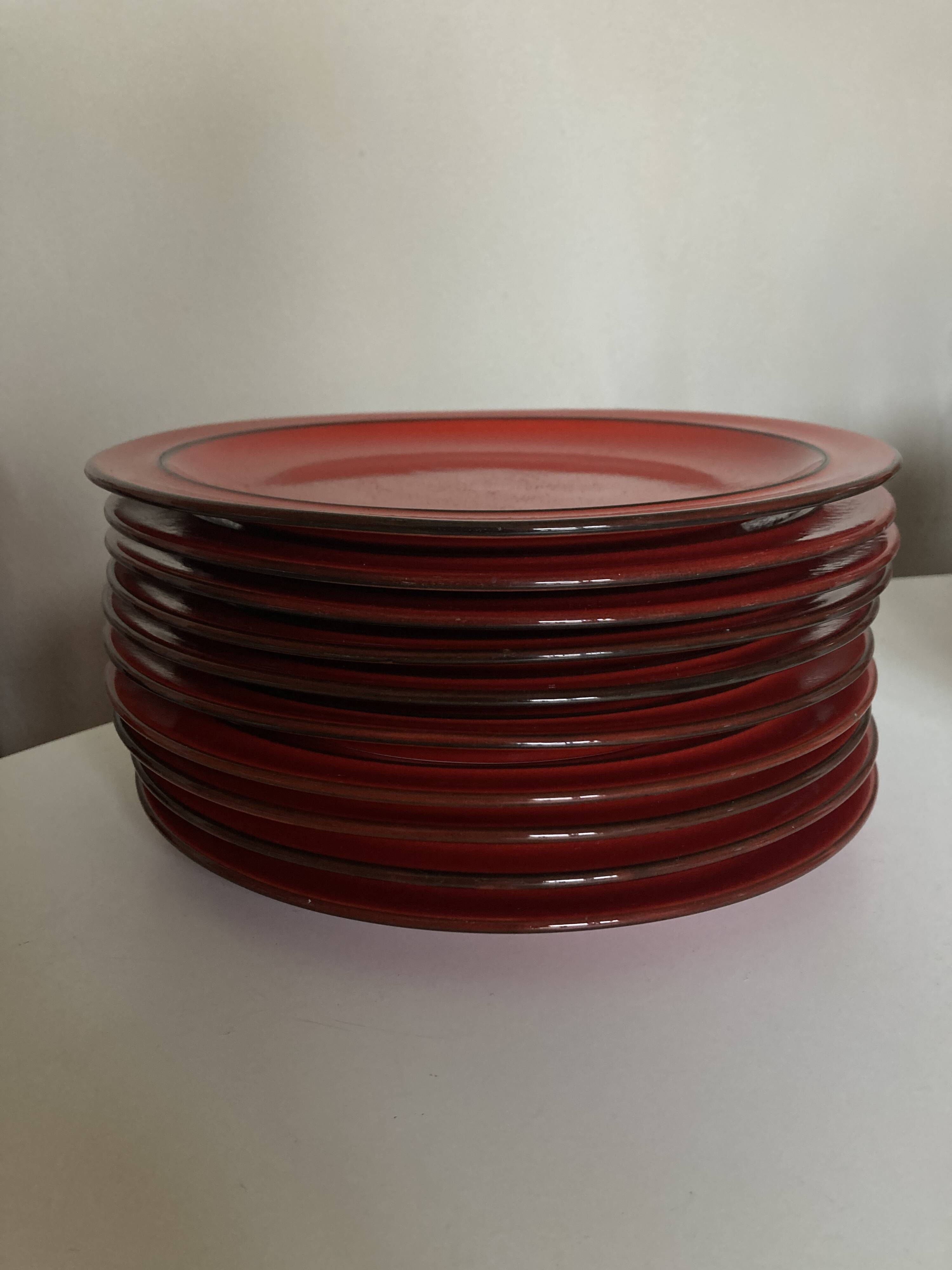 Set of 10 plates 1970 in red stoneware design Hertha Bengtson Thomas Rosenthal Scandinavian