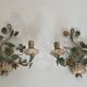 Pair of Wall Lights with Floral Basket in Painted Sheet Metal. Italian Work. Circa 19.