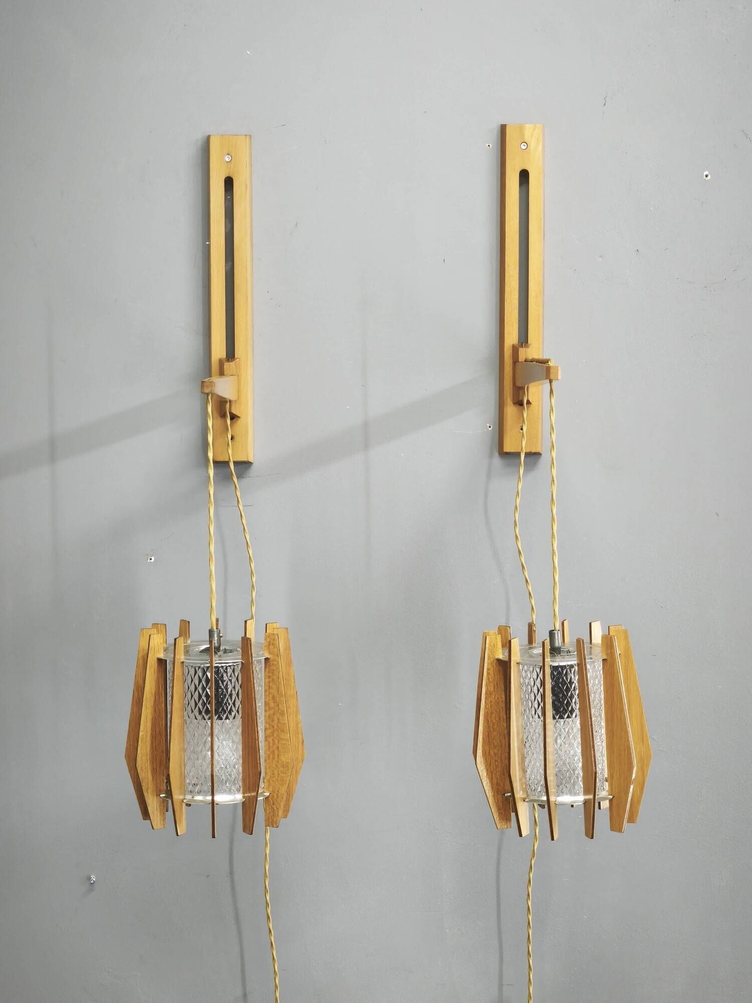 Pair of Dřevo Humpolec Adjustable Swing Arm Wall Lamps, 1960s