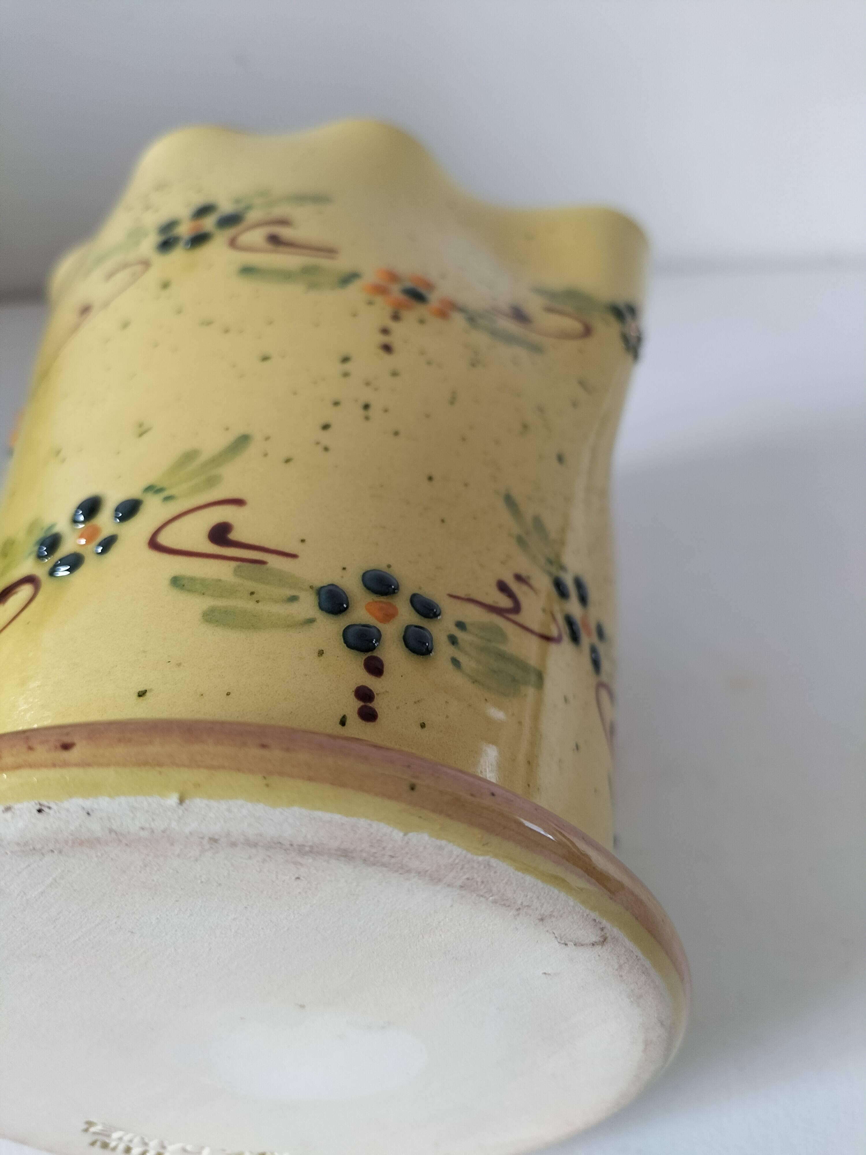 JP Daniel handmade earthenware pitcher – floral decoration on a yellow background